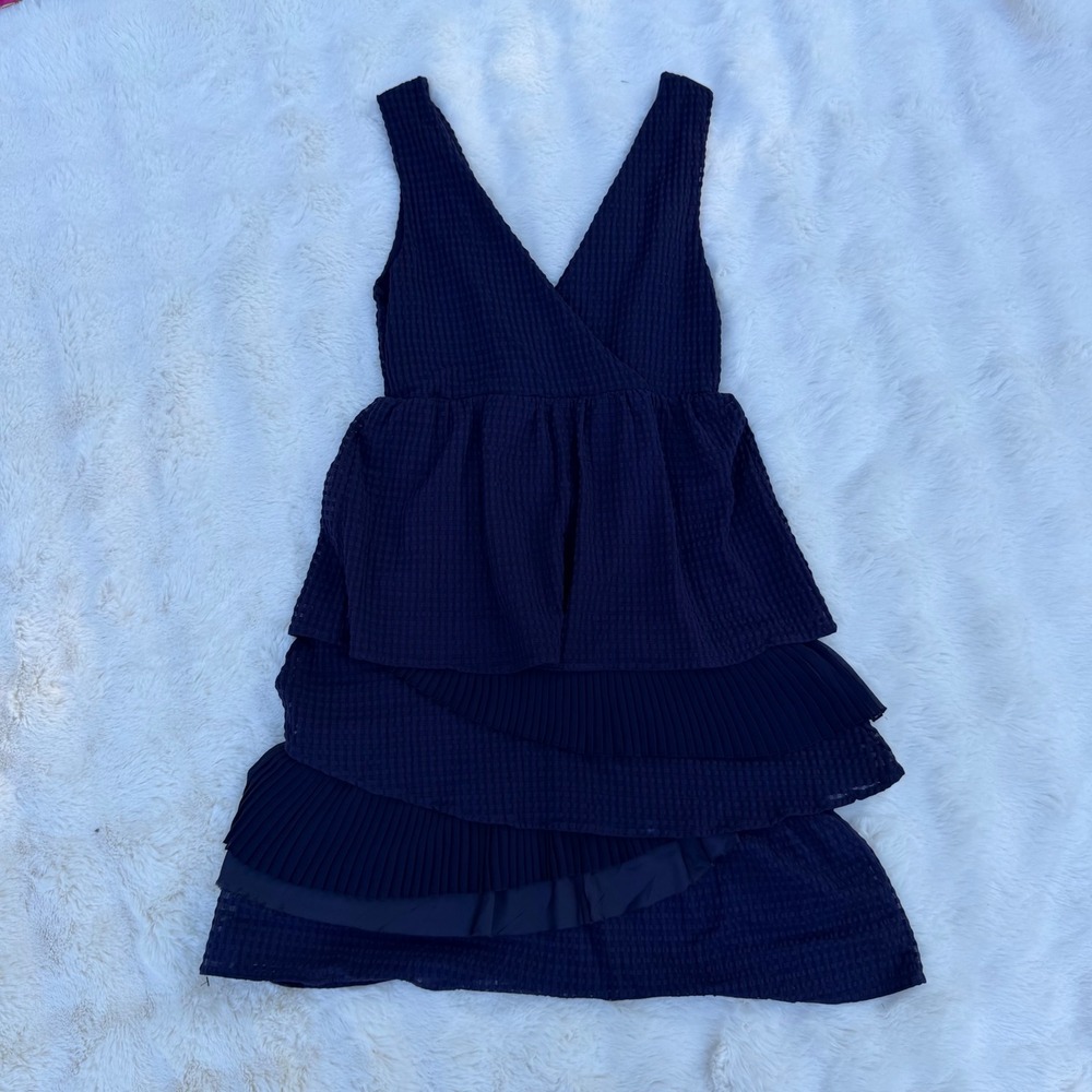 Ric Rac Womens Navy Blue Tiered Pleated Surplice V-Neck Midi Dress Size M